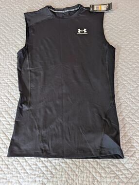 NWT Under Armour Heatgear Men's Medium Black Compression Sleeveless Shirt (0923)